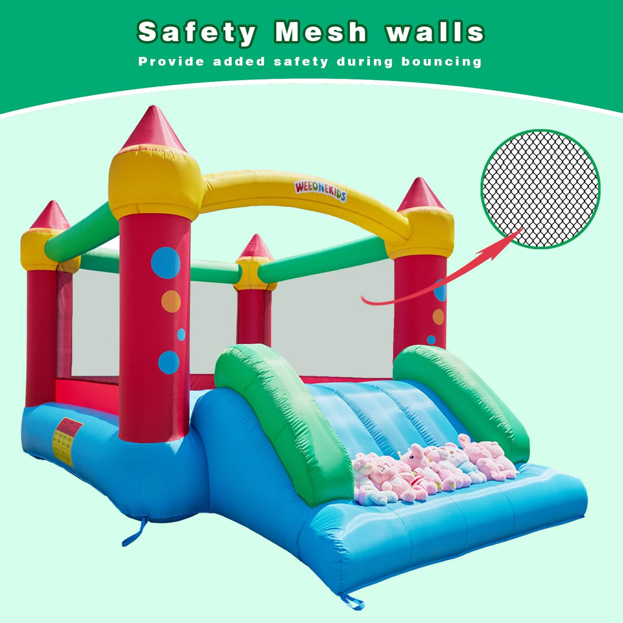 WeeOneKids Air Bounce House, Inflatable Bouncer with Air Blower and Slide, Jumping Family Backyard Bouncy Castle with Extra Thick Material weeonekids