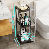 HapiRm Bathroom Shelf Unit Organizer - 3 Tier Expandable Narrow Shelf, Metal Free-Standing Shelves, Open Floor Rack Slim Storage Cabinet, Ideal for Bathroom, Laundry, Kitchen Organization (Black) HapiRm