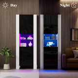 AMERLIFE Modern LED Bookcase, 68in Storage Cabinet with 6 Tiers for Storage & 3 Adjustable Shelves, High Glossy Display Case for Living Room, Home Office, Study Room, Black AMERLIFE