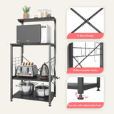 Bestier 4-Tier Black Kitchen Bakers Rack with Pull-Out Shelf & Hooks on Wheels Bestier