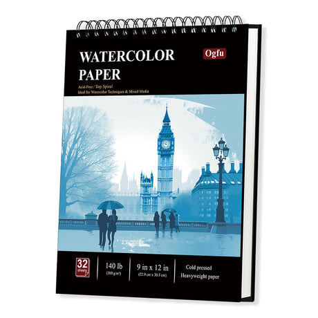 9"x12" Watercolor Sketchbook, 32 Sheets Watercolor Notebook, 140 lb / 300 GSM Watercolor Paper Sketchbook, Pack of 1, Cold Press, Watercolor Paper Pad, Water Color Paper for Artists & Professionals. Ogfu