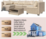Aug-guan Patio Furniture Set 7-Piece, All-Weather Outdoor Conversation Set Sectional Sofa with Water Resistant Grey Thick Cushions and Coffee Table（Khaki） Aug-guan