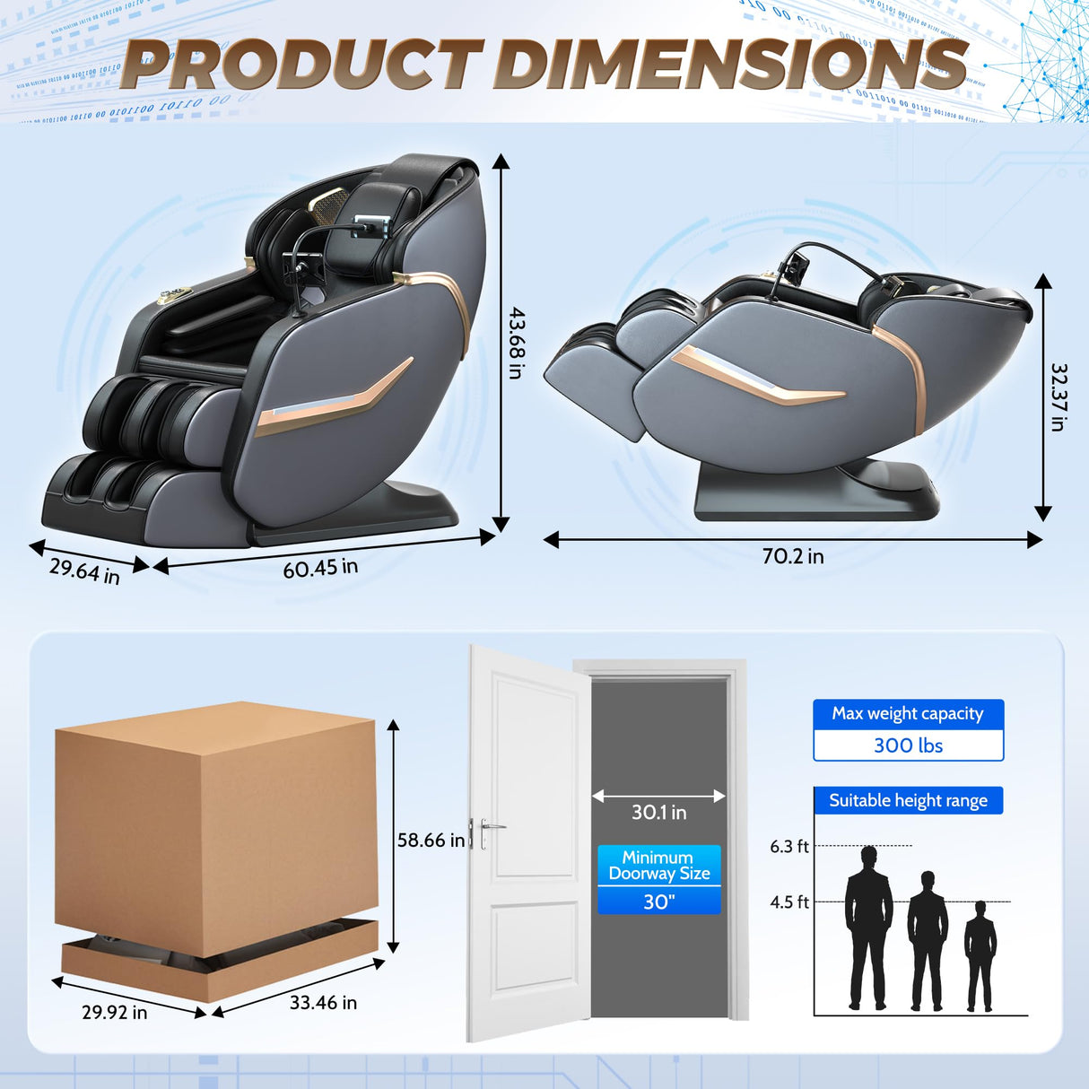 Hitree 4D Massage Chair Full Body, Zero Gravity Recliner with 57'' SL Track, Shiatsu Massage with Body Scan, Deep Yoga Stretch, Foot Rollers, Heating, Upgraded Calf, Bluetooth, Black Hitree