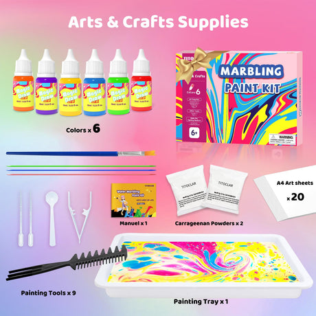 Titoclar Water Marbling Paint for Kids, Art Supplies for Kids,Arts and Crafts for Girls Boys Ages 8-12 6-8 3-5, Birthday Gifts Toys for Girls 3+ Years Old Titoclar
