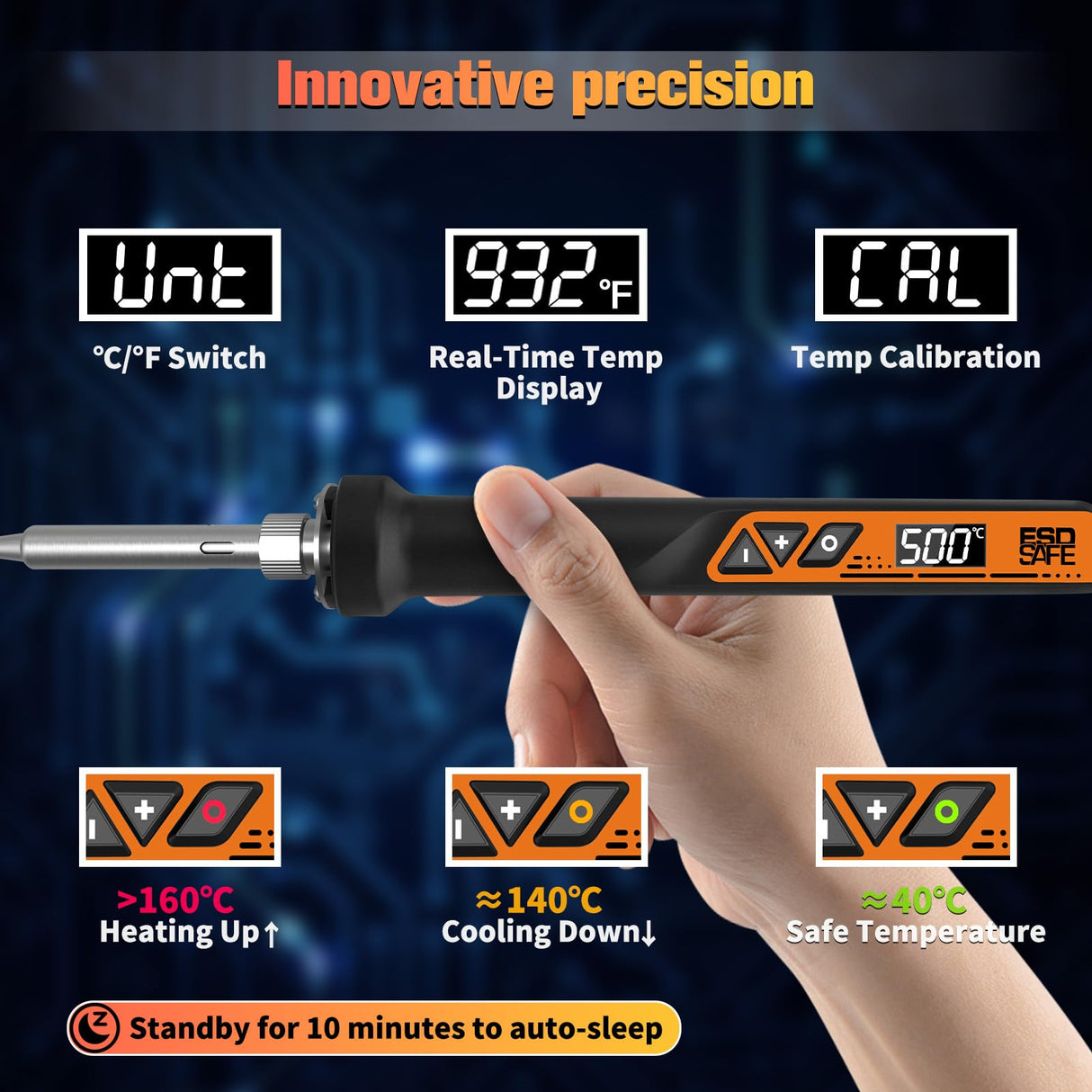 Soldering Iron, 160W Soldering Tool, LED Display Temperature Control Accurate 392°F-932°F, with ON/OFF Switch, 3 Iron Tips, Stand,Flux, Automatic Sleep Mode K KERNOWO
