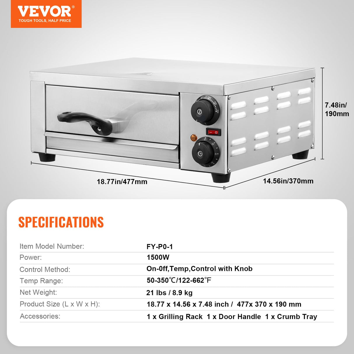 VEVOR Electric Pizza Oven for Countertops, 12-inch, 1500W, with Temp Control & 0-120 Min Timer, Even Baking Technology & Easy Clean Crumb Tray, Ideal for Both Commercial & Home Kitchens VEVOR