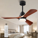 FXZZ 42" Wood Ceiling Fans with Lights and Remote, Quiet Reversible DC Motor and 3 Color LED Light, 3 Blades 6 Speed Ceiling Fan for Farmhouse Living Room Bedroom Dining Room Workroom Study FXZZ