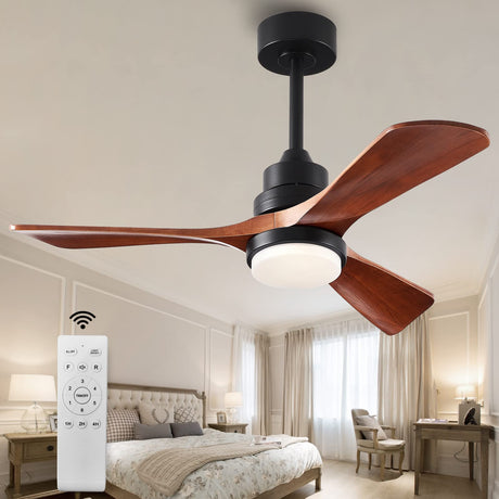 FXZZ 42" Wood Ceiling Fans with Lights and Remote, Quiet Reversible DC Motor and 3 Color LED Light, 3 Blades 6 Speed Ceiling Fan for Farmhouse Living Room Bedroom Dining Room Workroom Study FXZZ
