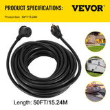VEVOR Extension Cord, 50ft 250 Volt, 10 Gauge Heavy Duty Outdoor Welder Extension Cord with 10 Awg 3 Prong, 50 Amp Power Extension for Welding Machines, NEMA 6-50 Plug, ETL Approved, Black VEVOR