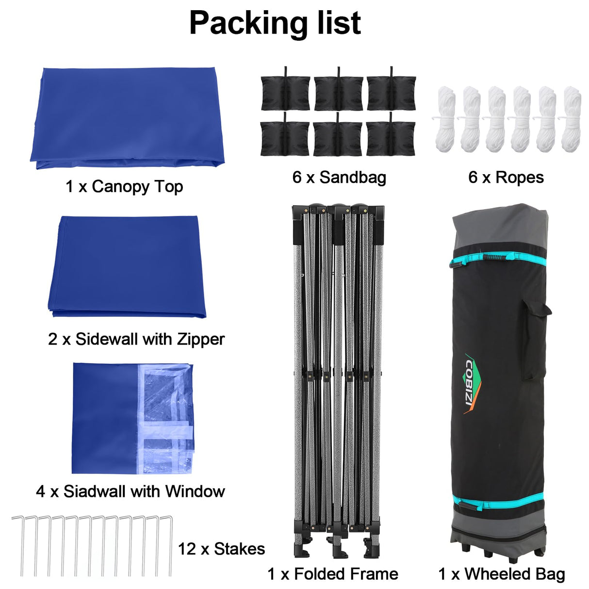 COBIZI 10x20 Pop up Canopy Tent 10x20 Canopy with 6 Sidewalls Waterproof Heavy Duty Commercial Canopy Tent for Parties Outdoor Tent Garden Gazebo Tent, Carry Bag with Wheel(10x20ft, Dark Blue) COBIZI