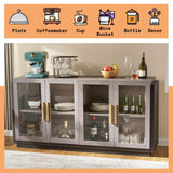 AMERLIFE Sideboard Buffet Cabinet with LED Lights, Mixed Color Accent Cabinet with Glass Doors and Adjustable Shelf, Hallway Storage Cabinet Console Table for Living Room, Dining Room, Black and Gray AMERLIFE