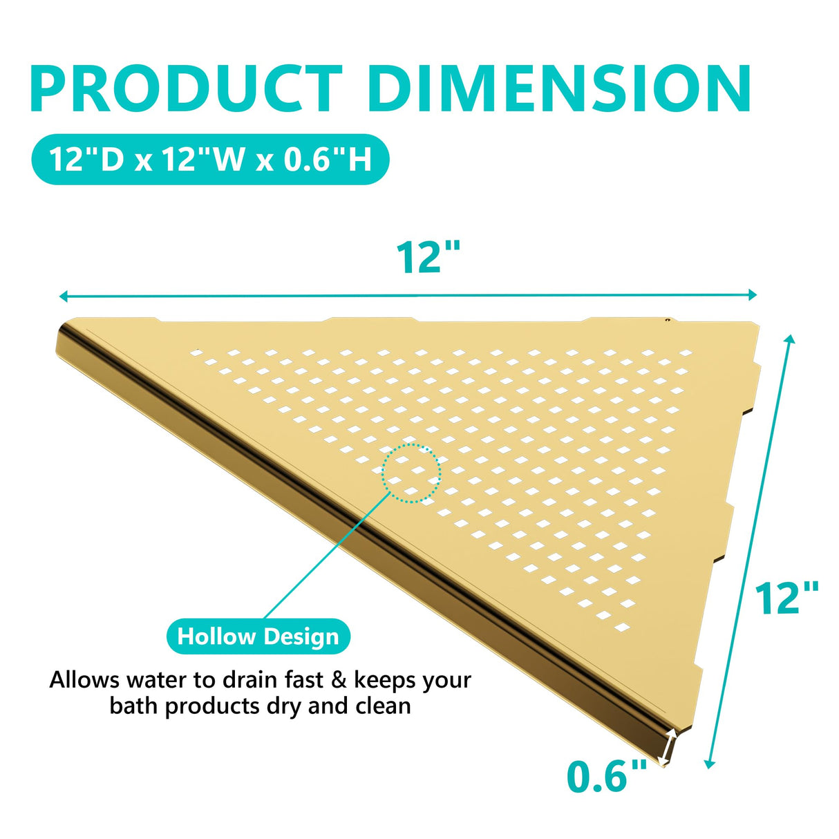 Qeke 2 Pack Bathroom Corner Shelf, Recessed 12" Corner Shower Shelf, SUS304 Stainless Steel Triangular Wall Mount, No Drilling, Brushed Golden Qeke