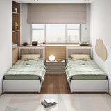 Giantex Wood Twin Bed with 2 Storage Drawers, Solid Wood Platform Bed with Upholstered Headboard, Wooden Slats Support, Twin Bed Frames for Kids Teens Adults, No Box Spring Needed, White & Beige Giantex