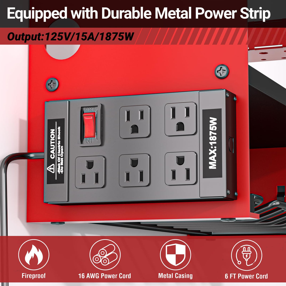 YYR Power Tool Organizer Wall Mount with Charging Station, Cordless Tools Hanger and Battery Storage Rack for Garage Organization, Heavy Duty Drill Holder Shelf Build in Metal Power Strip - Red YYR