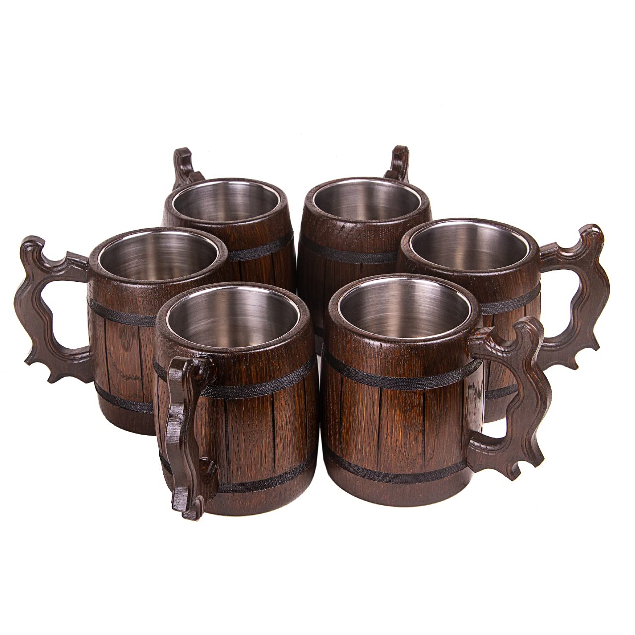 Set of 6 Handmade Wooden Beer Mug of Wood Eco Friendly Great Gift Ideas - WoodArtSupply