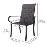 Outsunny Set of 2 Outdoor Wicker Dining Chairs, All-Weather Rattan Armchairs with Armrests, Steel Frame, High Back and Deep Seating, for Garden, Patio, Deck, Yard, Poolside, Brown Outsunny