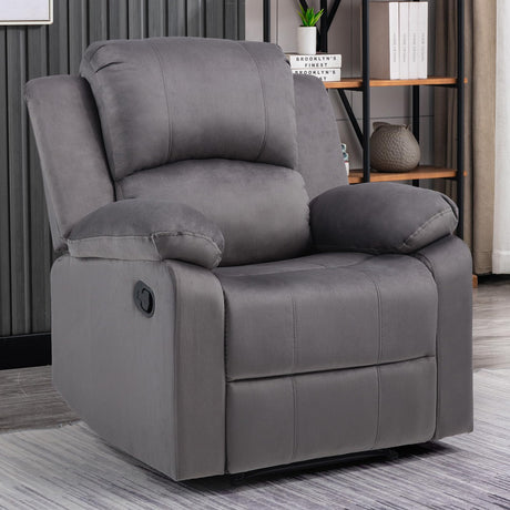 CANMOV Manual Recliner Chair, Soft Fabric Overstuffed Recliner Single Sofa Chair for Living Room Bedroom, Heavy Duty and Safety Reclining Mechanism, Dark Grey CANMOV