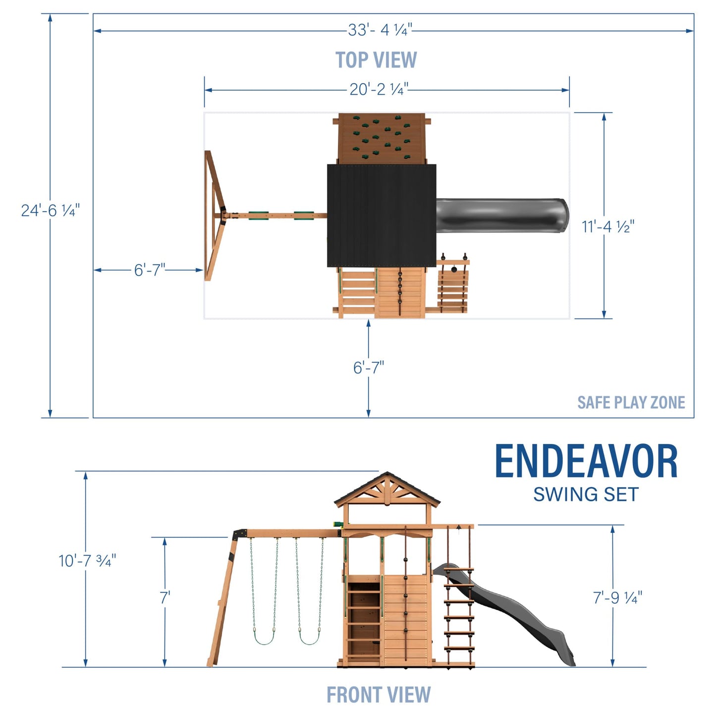 Backyard Discovery Endeavor All Cedar Wood Swing Set Playset with Gray Wave Slide for Backyard with Large Clubhouse Rope Ladder Rock Climbing Wall Wave Slide 2 Belt Swings and 1 Web Swing Gift