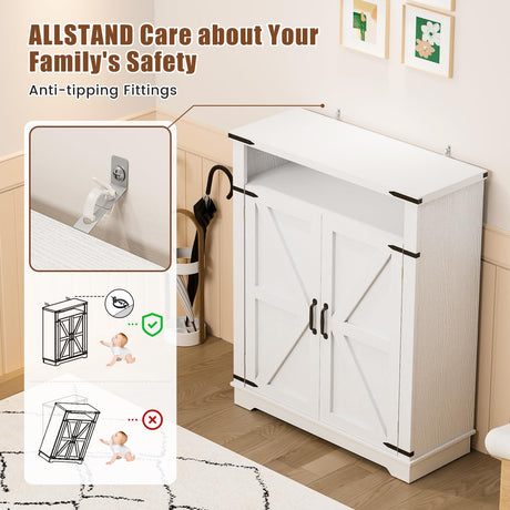 ALLSTAND 6-Tier Shoe Cabinet with Doors, Entryway Shoe Rack Shoe Storage Cabinet with Adjustable Shelves & Anti-tip Fitting, Farmhouse Shoe Cabinet Storage for Entryway, Living Room, Closet ALLSTAND