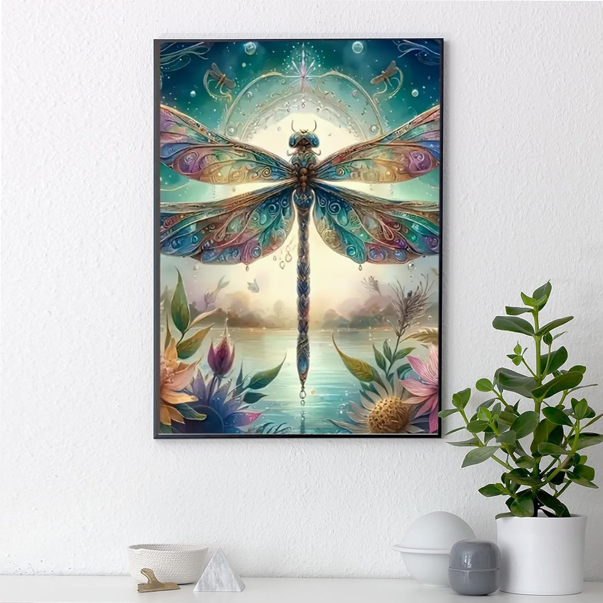 AIBOERL Dragonfly Diamond Art Kits for Adults,Dragonfly 5D Diamond Painting Kits for Adults Beginners,DIY Full Round Drill Diamond Dot Painting Gem Art Kits for Adult, Home Wall Decor 12x16Inch AIBOERL