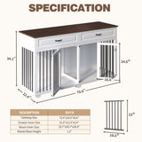 Lovinouse Large Double Dog Crate Furniture, 72.4'' Wooden Kennel with 2 Drawers & Divider, XXL Heavy Duty Crates Cage Furniture for or Medium Dogs Indoor, White Lovinouse