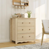 CHYMSUN Oversized 3 Drawer Dresser for Bedroom, Mid Century Modern Wooden Dressers Chest of Drawers with Handles, Waveform Nightstand Dresser, Storage Organizer for Bedroom, Living Room, Wood CHYMSUN