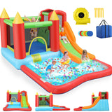 AKEYDIY Inflatable Bounce House for Kids, Fun Jumping Area with Basketball Hoop, Large Pool, Long Slide with Climbing Wall Bouncy House with Air Blower Outdoor Backyard AKEYDIY