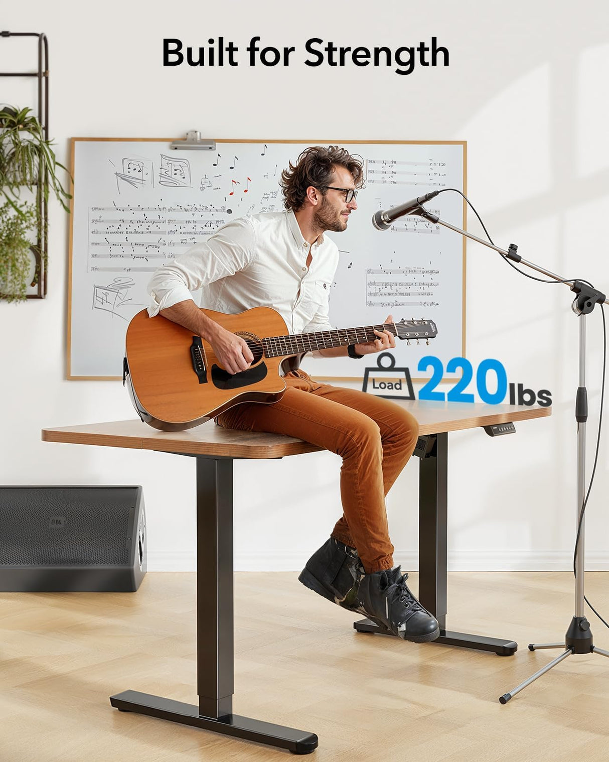 HUANUO Standing Desk Frame with 220lbs Powerful Brushless Motor, Thick T-Shaped Adjustable Desk Legs Made of Automotive-Grade Steel, for Max 75″ x 35″ Desktop, for Home Office, Frame Only HUANUO