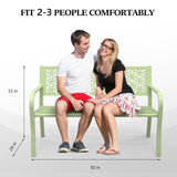 VINGLI 50" Outdoor Bench Metal with Floral Back, Garden Bench Front Porch Bench for Yard Patio Entryway Park Outside, 800lb Capacity - Green VINGLI