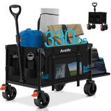 Collapsible Folding Wagon Cart with Tailgate,330LBS Resting Weight Capacity Beach Wagon with All-Terrain Big Wheels,Heavy Duty Foldable Utility Wagon Cart for Groceries,Sports,Shopping,Camping,Black Antifir