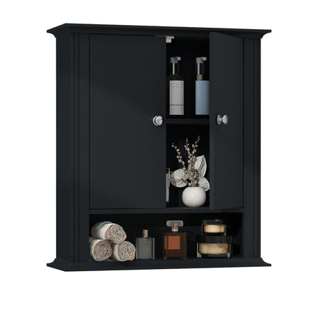 UYIHOME Wall Cabinet Over Toilet, Wall Mounted, Wooden Storage Cabinet with 2 Doors, Hanging Storage Cabinet Over Toilet, Upper Cabinet Storage Cupboard for Kitchen Laundry Room, Black UYIHOME