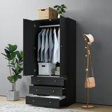 YZRSTY Armoire Wardrobe Closet with 4 Doors and 6 Drawers, 70.87" Tall Wooden Clothes Closet Wardrobe Cabinet, Freestanding Bedroom Storage Armoire for Hanging Clothes, 2-Piece (Black) YZRSTY