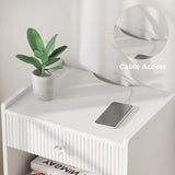 BEWISHOME White Floating Nightstand,Modern Fluted Floating Bedside Table, 15.7" Wall Mounted Nightstand with Drawer & Open Shelf,Small End Table Bedside Shelf for Bedroom, White KTZ06W BEWISHOME