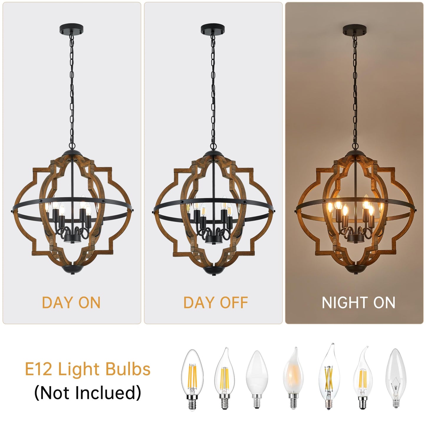 Faibra 6-Light Farmhouse Wood Pendant Light,22.83'' Vintage Rustic Brown Oak Wood Chandeliers,Retro Industrial Hanging Light Fixtures for Dining Room Entryway, Bedroom