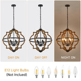 Faibra 6-Light Farmhouse Wood Pendant Light,22.83'' Vintage Rustic Brown Oak Wood Chandeliers,Retro Industrial Hanging Light Fixtures for Dining Room Entryway, Bedroom Faibra