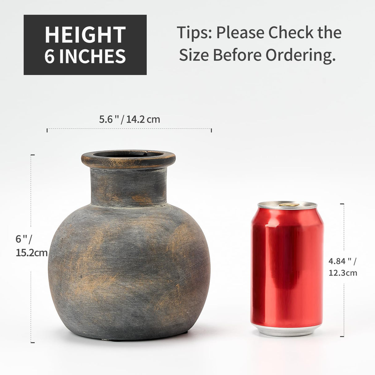 SIDUCAL Ceramic Rustic Farmhouse Vase | 6 Inch Pottery Decorative Flower Vase for Home Decor | Boho Vase | Terracotta Vase for Table, Living Room, Bathroom Decoration, Shelf Decor, Mantel, Bronze SIDUCAL