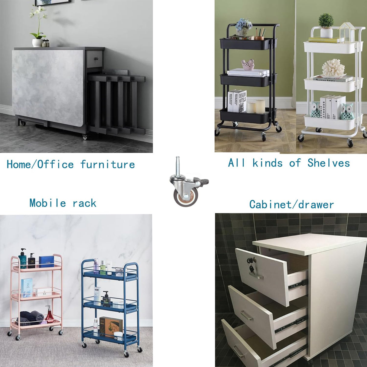 Stem Caster Wheels with 5/16" x 1-1/2" (8 x 38mm) Stem Sockets TPR Replacement Castors Swivel Casters for Carts, Furniture, Dolly, Workbench (2.0 inch Without Brakes) YEWEKE