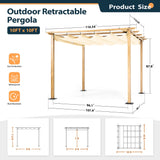 HAPPATIO 10' X 10' Pergola Retractable Pergola Canopy for Backyard, Garden, Patio; Woodgrain-Look Aluminum Pergola with Retractable Pergola Canopy, Includes Anchors and Expansion Screws (Beige) HAPPATIO