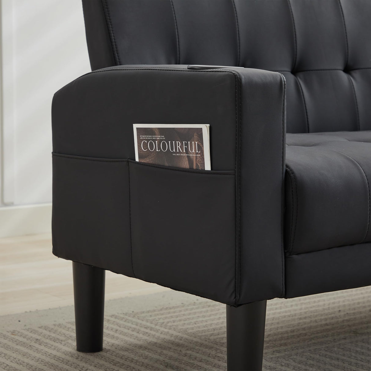 TYBOATLE Sofa Couch 62" W Loveseat w/ 2 USB Charger Ports & 2 Cupholders, Mid-Century Modern Tufted Small Love Seat Couches for Office, Living Room,Bedroom,Apartment,Dorm (3, Black) TYBOATLE