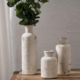 SIDUCAL Ceramic Rustic Farmhouse Vase Set of 3, Whitewashed Terracotta Vase, Pottery Vase,Clay Decorative Vases for Home Decor, Living Room, Shelf, Mantel Decoration(Rustic White) SIDUCAL