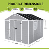 Outdoor Storage Shed 8x8 FT, Resin Shed with Floor & Window, Lockable Door, Vents, Outside Sheds & Garden Shed for Patio Furniture, Gardening Tools, Pool Equipment (Grey, 8 * 8ft) OUEEEDD