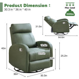 HOMYKA Swivel Rocker Recliner, Faux Leather Rocking Recliner Chair with Manual Adjustable Footrest, Reclining Chair Nursery Glider Recliners for Small Spaces, Living Room, Dark Green HOMYKA