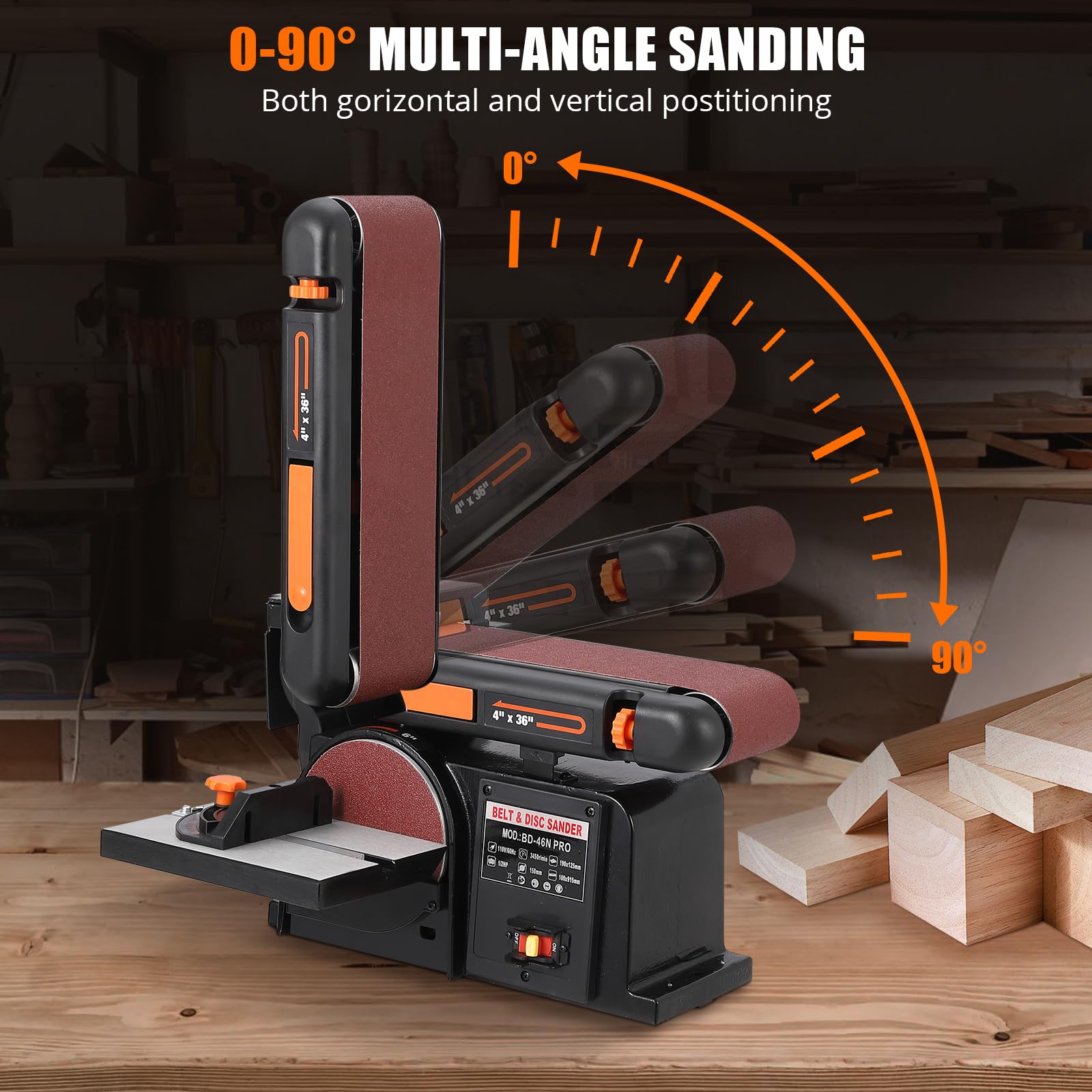 EliteEdge EliteEdge Benchtop Belt and Disc Sander - 1/2HP Motor, 4" x 36" Belt, 6" Disc, Sturdy Cast Iron Base, Powerful Woodworking Sander with Benchtop Mount - WoodArtSupply