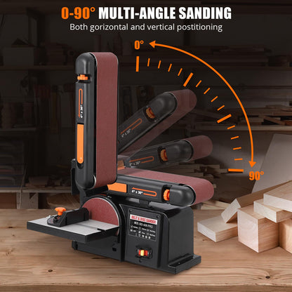 Belt Sander,1/2HP Motor, Belt Sanders For Woodworking With 4Inch X 36 Inch Sanding Belt And 6-Inch Sanding Disc, Powerful Woodworking Sander With Bench Mount And Cast Iron Base - WoodArtSupply