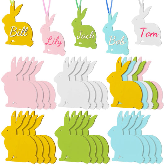 20 Pieces Easter Basket Name Tag Personalized Bunny Easter Tags Wooden Rabbit Easter Blank Sign Hanging Tag for Easter Bucket Decoration - WoodArtSupply