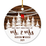 2024 Our First Christmas As Mr & Mrs Ornament, First Christmas Married Ornament 2024, Personalized Wooden Style Christmas Ornament 2024, Custom Christmas Tree Ornaments Hanging Accessories Yanria