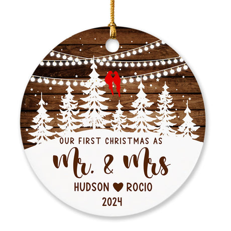 2024 Our First Christmas As Mr & Mrs Ornament, First Christmas Married Ornament 2024, Personalized Wooden Style Christmas Ornament 2024, Custom Christmas Tree Ornaments Hanging Accessories Yanria