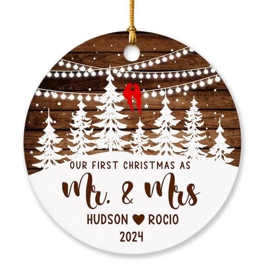 2024 Our First Christmas As Mr & Mrs Ornament, First Christmas Married Ornament 2024, Personalized Wooden Style Christmas Ornament 2024, Custom Christmas Tree Ornaments Hanging Accessories