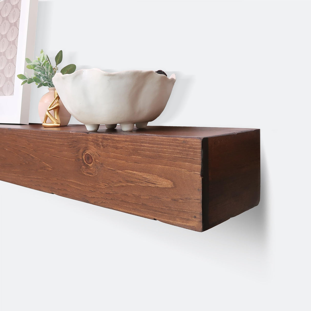 Fireplace Mantel, Rustic, Shelf, Floating Mantle, Real Wood, Beam, URBANDI (Provincial, 48Lx6Hx8D) WoodArtSupply