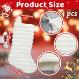 RoundFunny 4 Pcs Christmas Stockings, 18 Inch Striped Plush Faux Fur Xmas Stocking with Pendant, Large Thick Plush Hanging Stockings for Family Holiday Party Fireplace Stairs Decorations RoundFunny